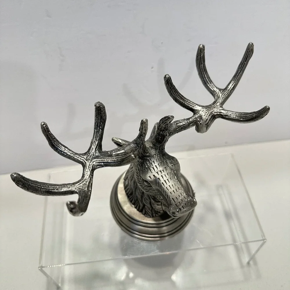 Pottery Barn Silver Pewter Metal Stag Deer Head Antler Figure Rustic Lodge Decor